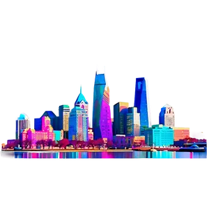 Colorful Philadelphia Skyline Artistic Render PNG Waj71 PNG