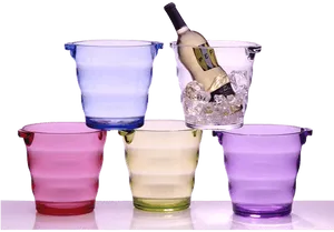 Colorful Plastic Ice Buckets With Champagne PNG image