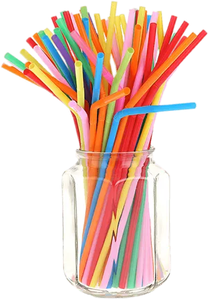 Colorful Plastic Strawsin Glass Jar PNG image
