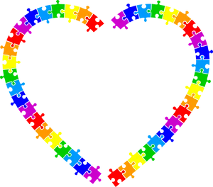 Colorful Puzzle Piece Heart Border PNG