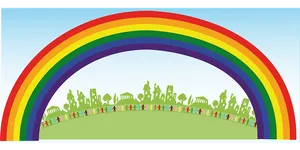 Colorful Rainbowand Silhouette Cityscape