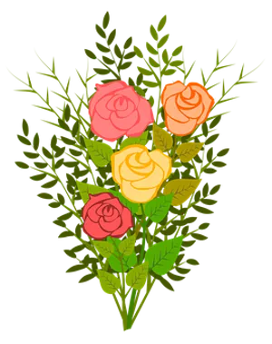 Colorful Roses Bouquet Illustration PNG image
