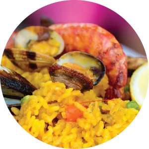 Colorful Seafood Paella Dish PNG image