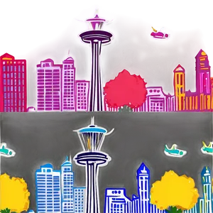 Colorful Seattle Skyline Panoramic Png Peg PNG image