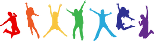 Colorful Silhouettes Jumping Happiness PNG image