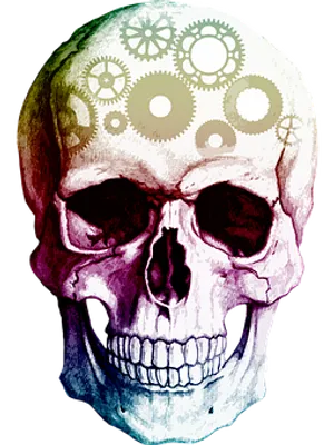 Colorful Skullwith Gears Graphic PNG image