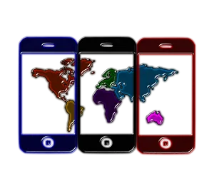 Colorful Smartphones Global Connectivity PNG image