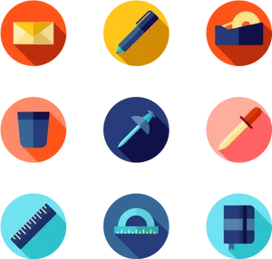 Colorful Stationery Icons Set PNG image