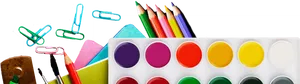 Colorful Stationery Items Banner PNG image