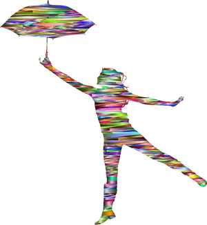 Colorful Striped Silhouette Umbrella Dance PNG image