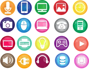 Colorful Technology Icons Set PNG image