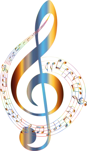 Colorful Treble Clefand Music Notes PNG image