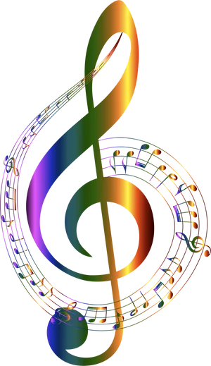 Colorful Treble Clefand Music Notes PNG image