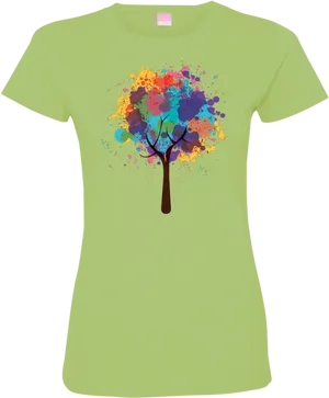 Colorful Tree Design Green T Shirt PNG image