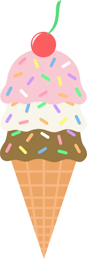 Colorful Triple Scoop Ice Cream Cone Clipart PNG image