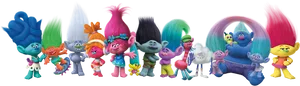 Colorful Trolls Characters Lineup PNG image