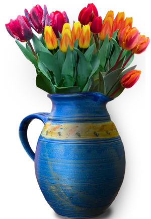 Colorful Tulipsin Blue Vase PNG image