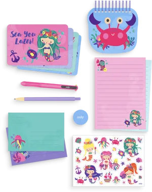 Colorful Underwater Themed Stationery Set PNG image