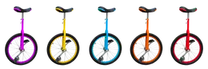 Colorful Unicycles Black Background