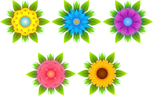Colorful Vector Flowerson Black Background