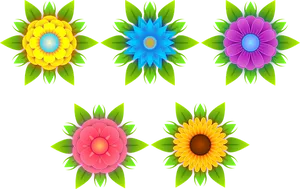 Colorful Vector Flowerson Black Background
