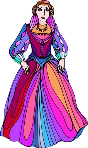 Colorful Victorian Era Dress Illustration PNG image