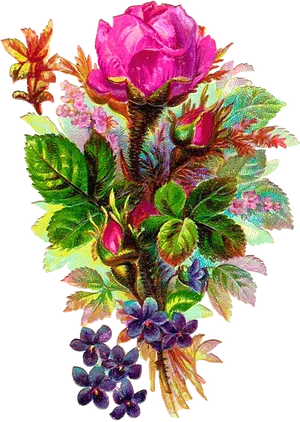 Colorful Vintage Floral Arrangement PNG image