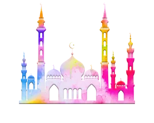 Colorful Watercolor Mosque Illustration PNG image