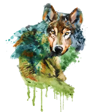 Colorful Watercolor Wolf Artwork PNG image