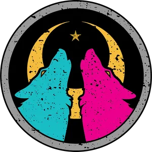 Colorful Wolf Silhouettes Moonand Star PNG