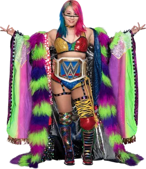 Colorful Wrestlerwith Championship Belt PNG