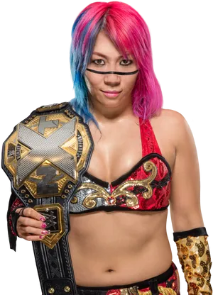 Colorful Wrestlerwith Championship Belt PNG