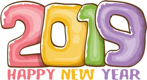 Colorful2019 Happy New Year Vector PNG