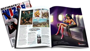 Comic Magazine Spread Wonder Woman Ad PNG image