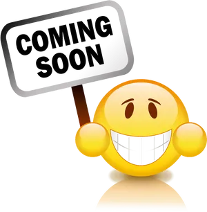 Coming Soon Signwith Smiling Emoji PNG image