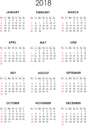 Complete2018 Calendar Clipart PNG image