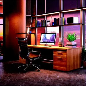 Computer Mockup In Office Setting PNG Qmy PNG