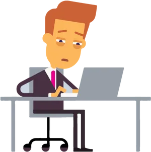 Concerned Businessman At Desk PNG