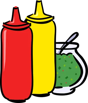 Condiment Bottles Cartoon Illustration