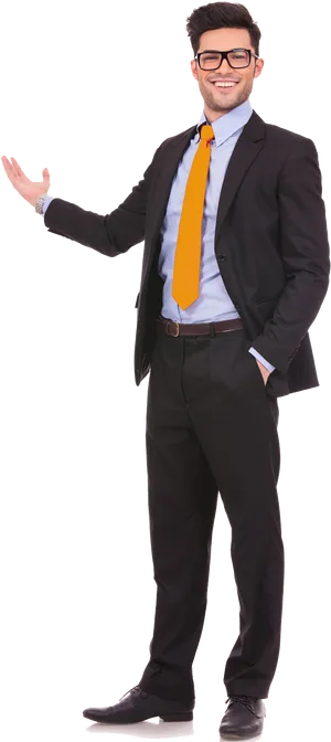 Confident Businessman Gesturing Welcome PNG image
