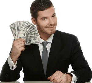 Confident Businessman Holding Money PNG image