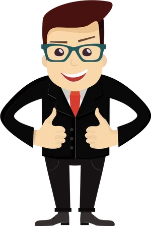 Confident Cartoon Businessman Thumbs Up PNG