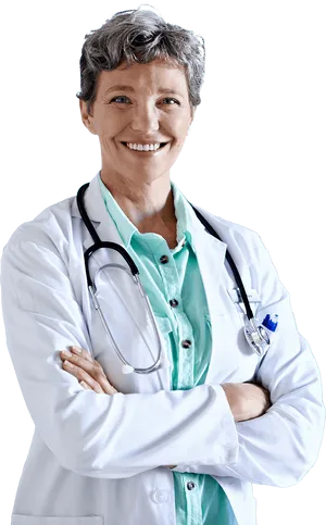 Confident Female Doctor Portrait PNG