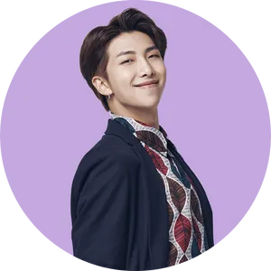 Confident Man Smiling Purple Backdrop PNG image