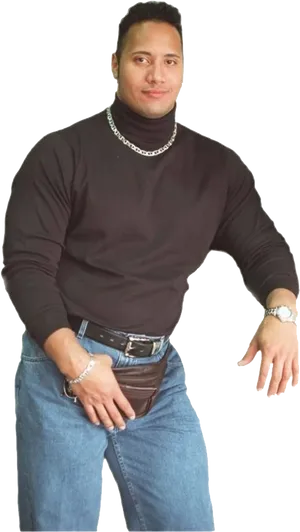 Confident Manin Black Turtleneck PNG image