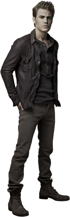 Confident Manin Leather Jacket PNG image