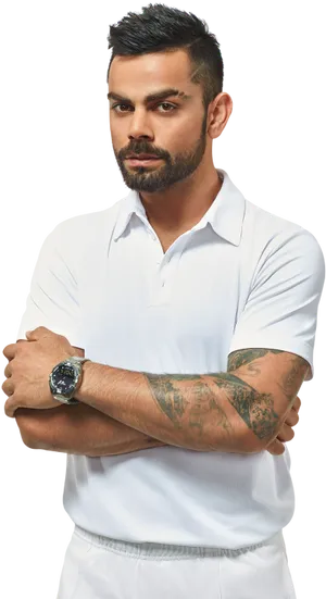 Confident Manin White Polo Shirt PNG image