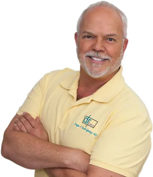 Confident Mature Man Casual Polo Shirt PNG image