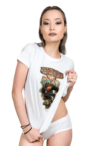 Confident Model Graphic Tee PNG image