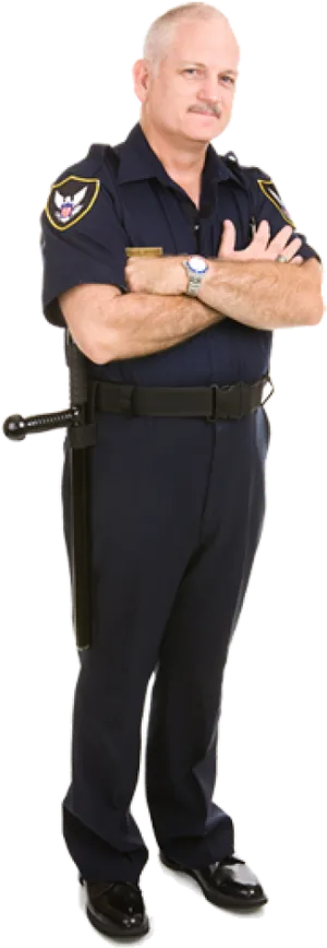 Confident Policeman Standing Crossed Arms PNG image